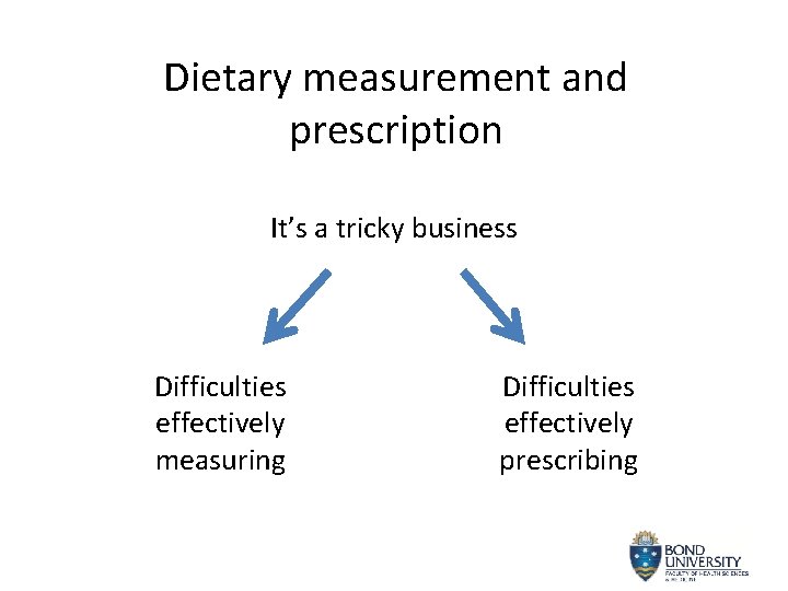 Dietary measurement and prescription It’s a tricky business Difficulties effectively measuring Difficulties effectively prescribing