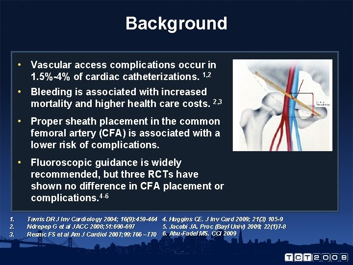 Background • Vascular access complications occur in 1. 5%-4% of cardiac catheterizations. 1, 2