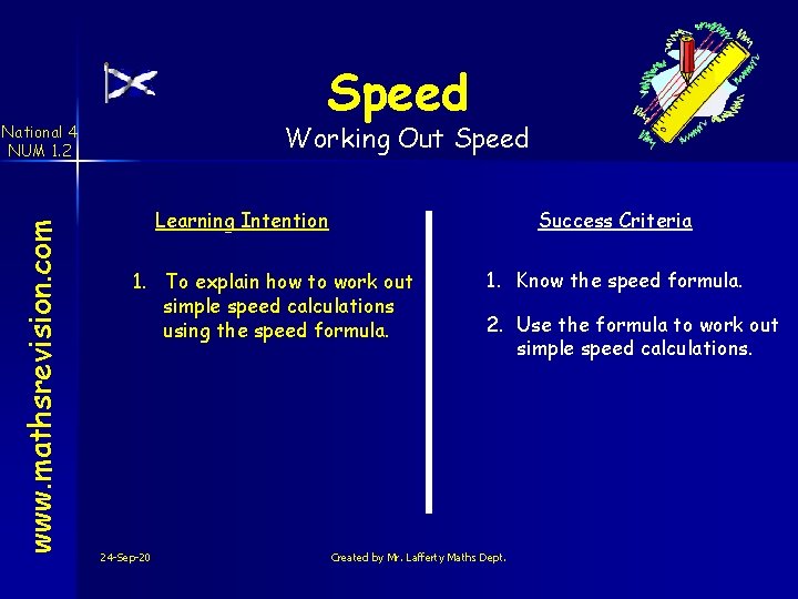 Speed Working Out Speed www. mathsrevision. com National 4 NUM 1. 2 Learning Intention