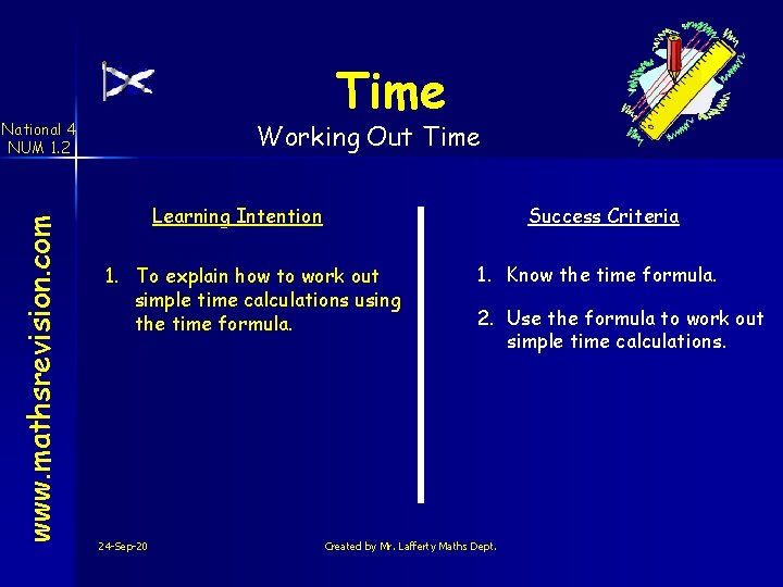 Time Working Out Time www. mathsrevision. com National 4 NUM 1. 2 Learning Intention