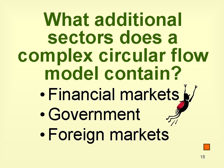 What additional sectors does a complex circular flow model contain? • Financial markets •