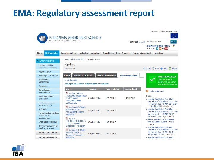 EMA: Regulatory assessment report 