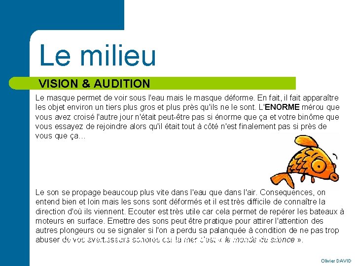 Le milieu VISION & AUDITION Le masque permet de voir sous l'eau mais le