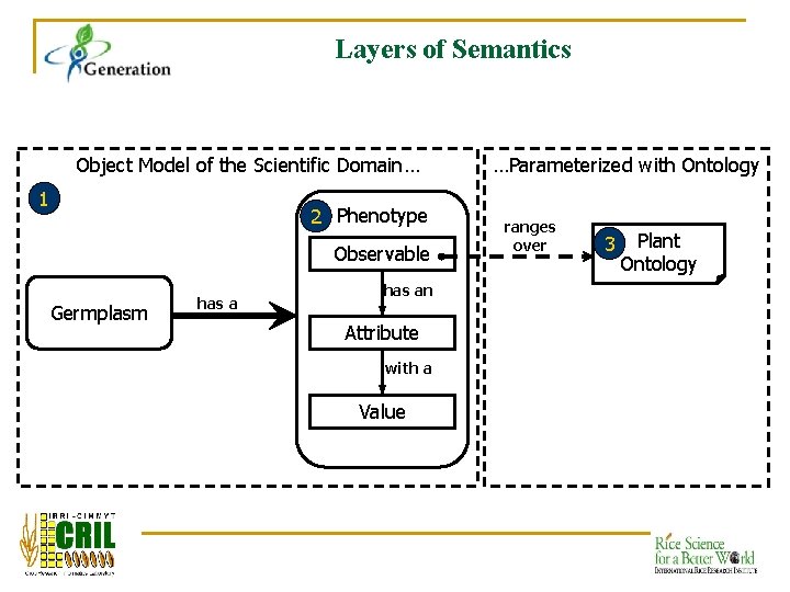Layers of Semantics Object Model of the Scientific Domain… 1 2 Phenotype Observable Germplasm