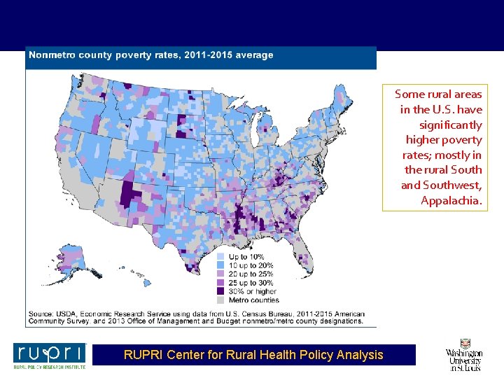 Some rural areas in the U. S. have significantly higher poverty rates; mostly in