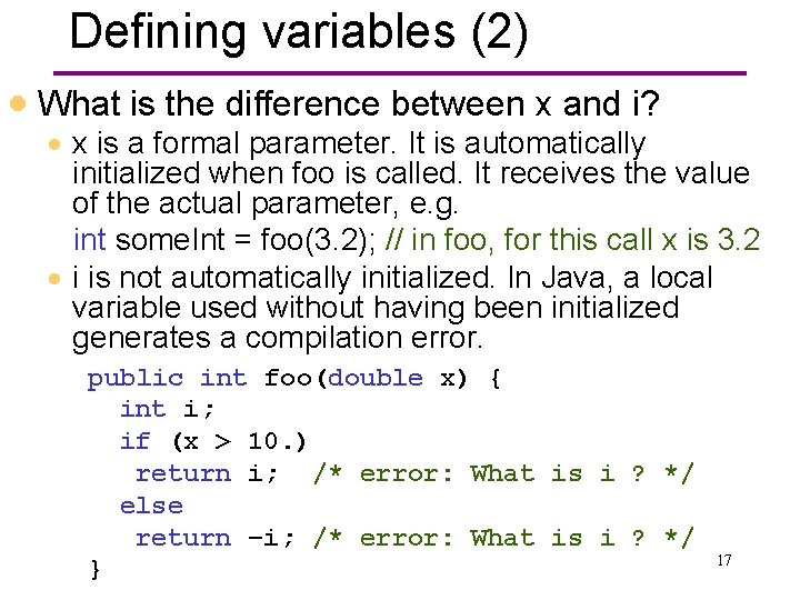 Defining variables (2) · What is the difference between x and i? · x