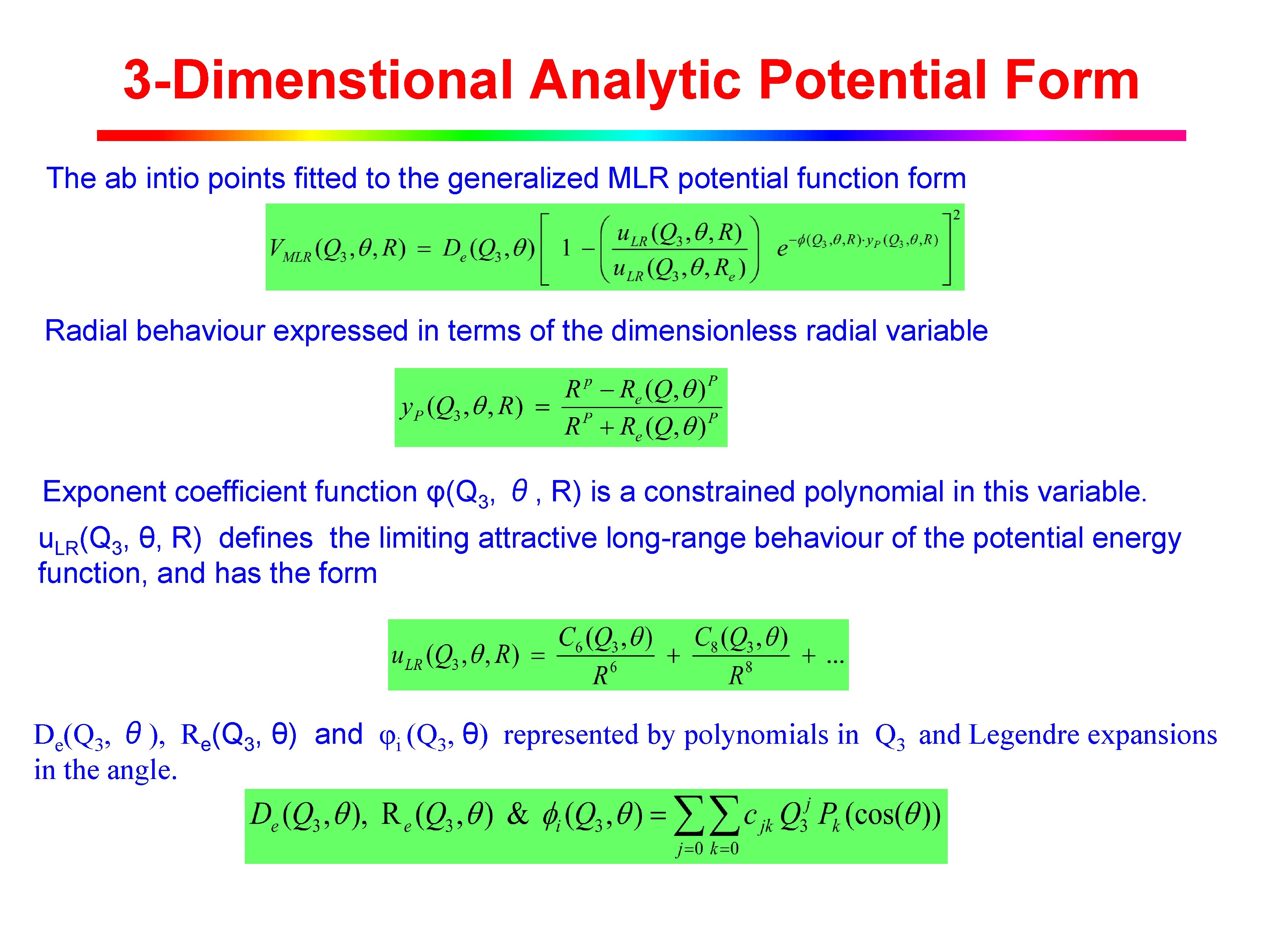 3 -Dimenstional Analytic Potential Form The ab intio points fitted to the generalized MLR