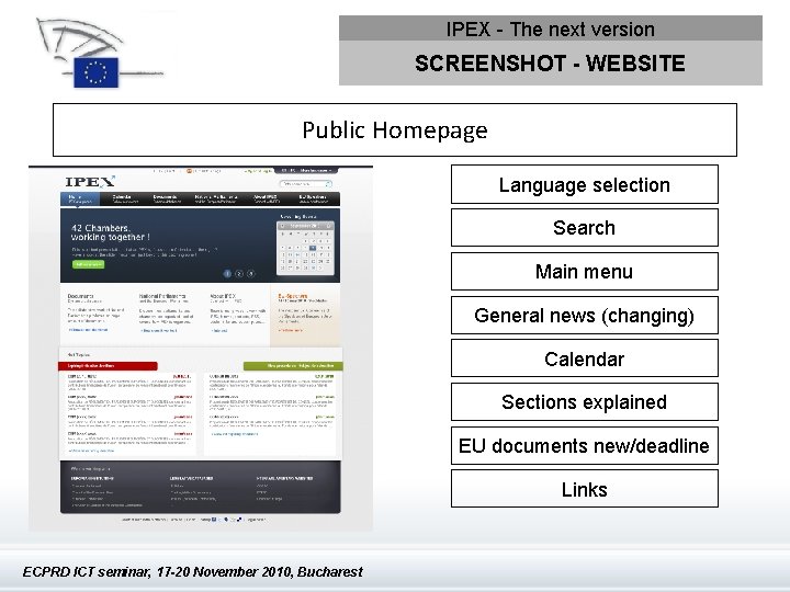 IPEX - The next version SCREENSHOT - WEBSITE Public Homepage Language selection Search Main