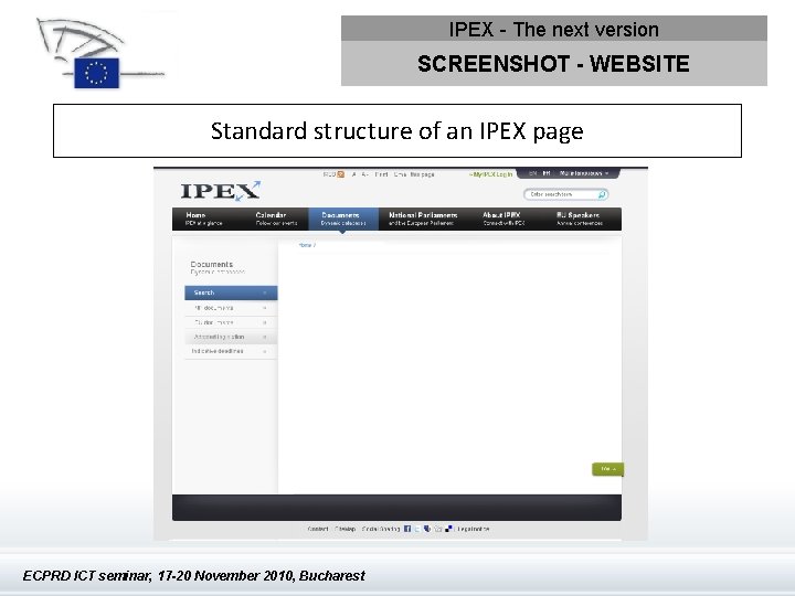 IPEX - The next version SCREENSHOT - WEBSITE Standard structure of an IPEX page