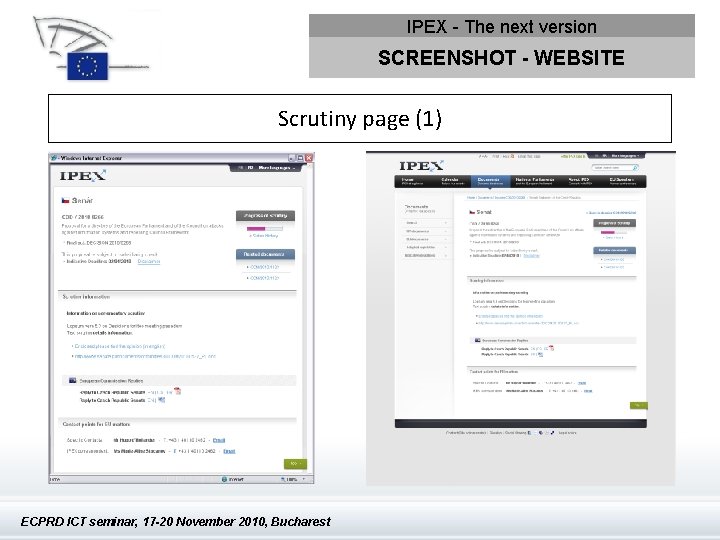 IPEX - The next version SCREENSHOT - WEBSITE Scrutiny page (1) ECPRD ICT seminar,