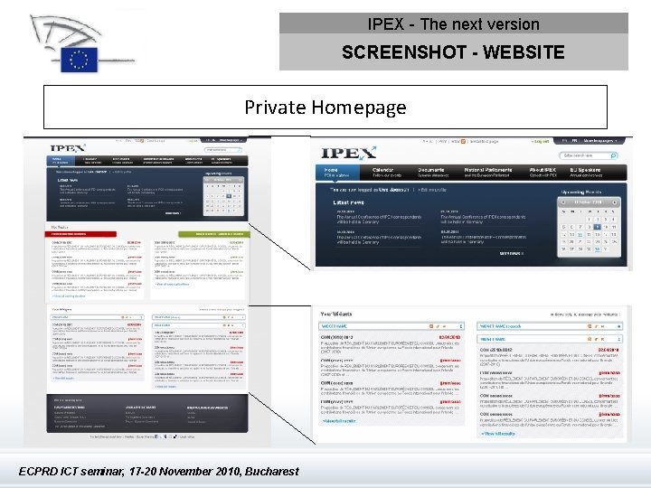IPEX - The next version SCREENSHOT - WEBSITE Private Homepage ECPRD ICT seminar, 17