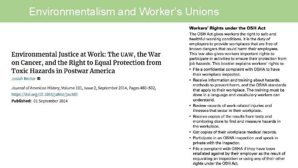 Environmentalism and Worker’s Unions 