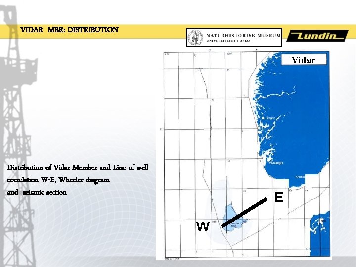 VIDAR MBR: DISTRIBUTION Vidar Distribution of Vidar Member and Line of well correlation W-E,