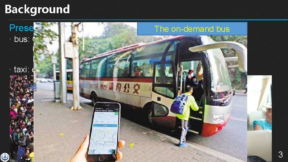 Background Present: · bus: Crowding Unpunctuality Many-transfers · taxi: expensive Expected: The on-demand bus