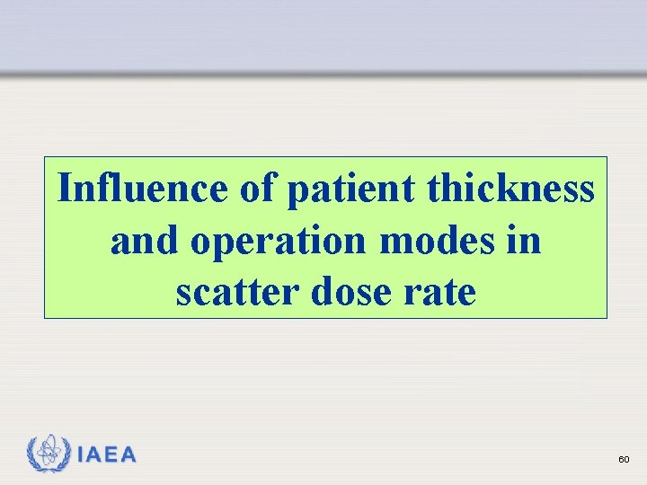 Influence of patient thickness and operation modes in scatter dose rate IAEA 60 