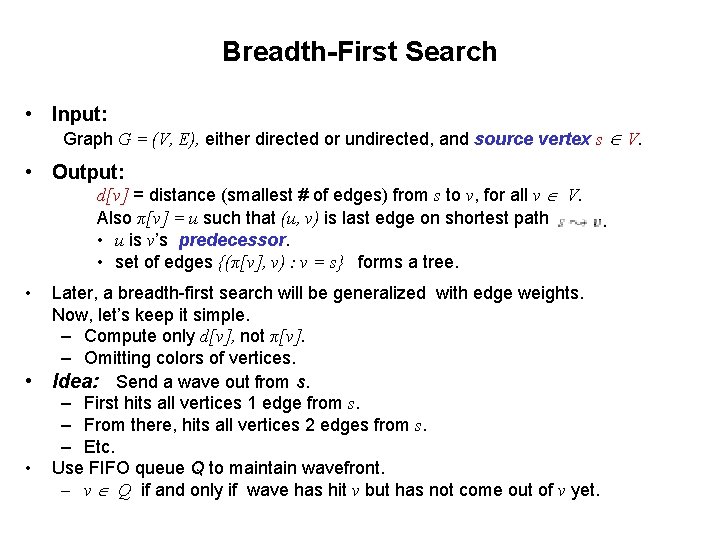 Breadth-First Search • Input: Graph G = (V, E), either directed or undirected, and