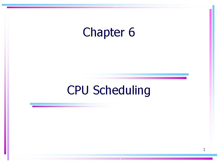 Chapter 6 CPU Scheduling 1 