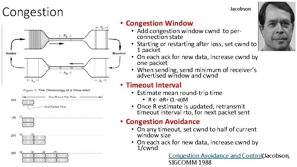 Congestion Jacobson • Congestion Window • Add congestion window cwnd to perconnection state •
