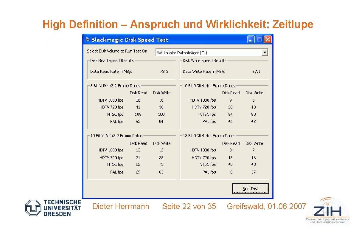 High Definition – Anspruch und Wirklichkeit: Zeitlupe Dieter Herrmann Seite 22 von 35 Greifswald,