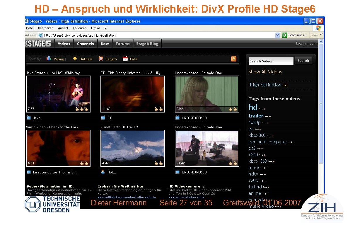 HD – Anspruch und Wirklichkeit: Div. X Profile HD Stage 6 Dieter Herrmann Seite