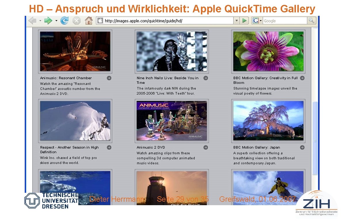 HD – Anspruch und Wirklichkeit: Apple Quick. Time Gallery Dieter Herrmann Seite 29 von