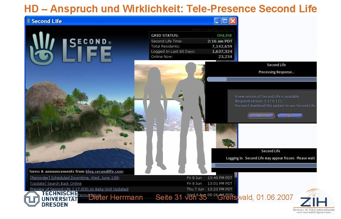 HD – Anspruch und Wirklichkeit: Tele-Presence Second Life Dieter Herrmann Seite 31 von 35