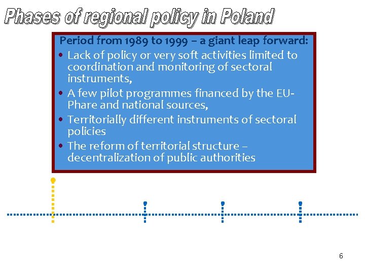 Period from 1989 to 1999 – a giant leap forward: • Lack of policy