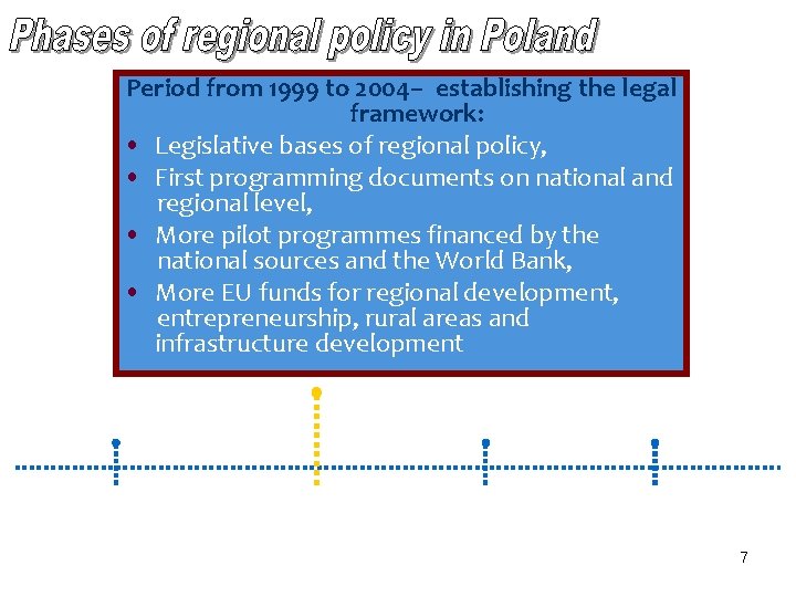 Period from 1999 to 2004– establishing the legal framework: • Legislative bases of regional