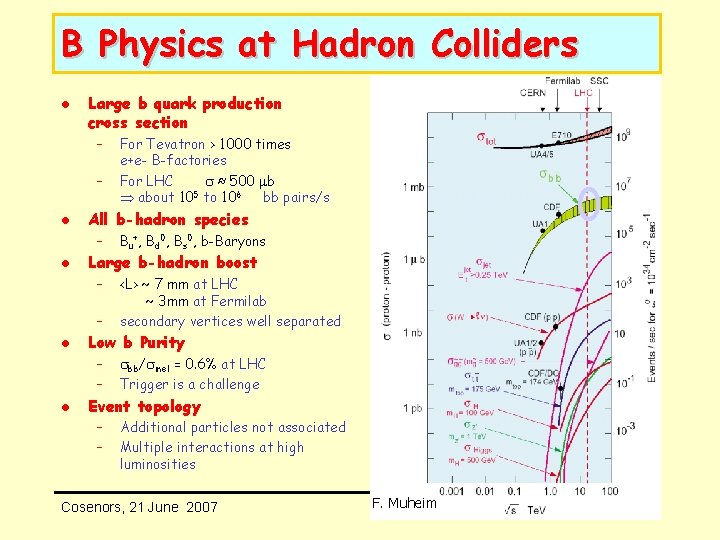 B Physics at Hadron Colliders l Large b quark production cross section – – B Physics at Hadron Colliders l Large b quark production cross section – –