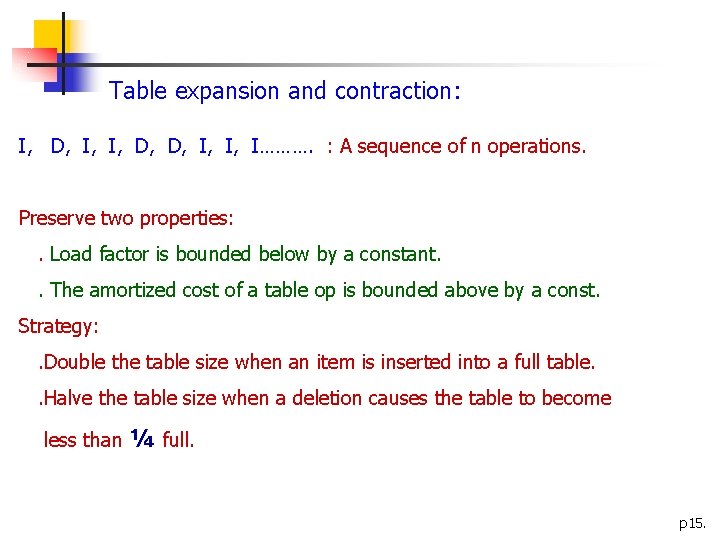 Table expansion and contraction: I, D, I, I, D, D, I, I, I………. :