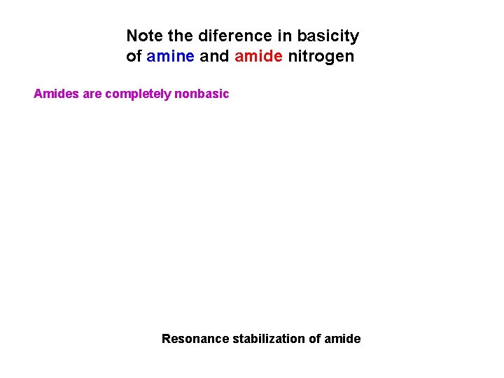 Note the diference in basicity of amine and amide nitrogen Amides are completely nonbasic