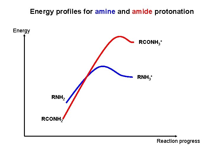 Energy profiles for amine and amide protonation Energy RCONH 3+ RNH 2 RCONH 2