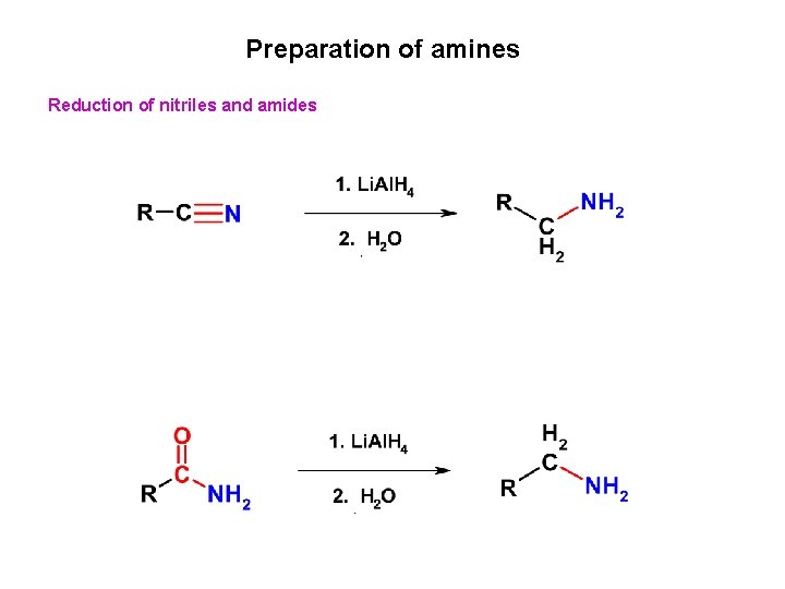 Preparation of amines Reduction of nitriles and amides 