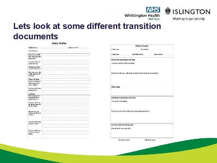 Lets look at some different transition documents 