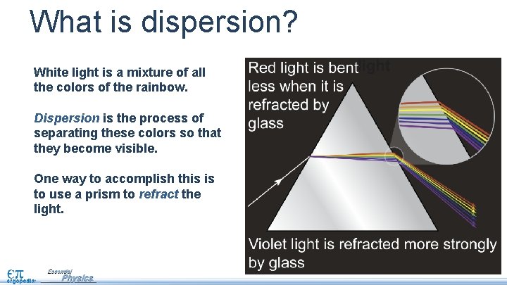 What is dispersion? White light is a mixture of all the colors of the