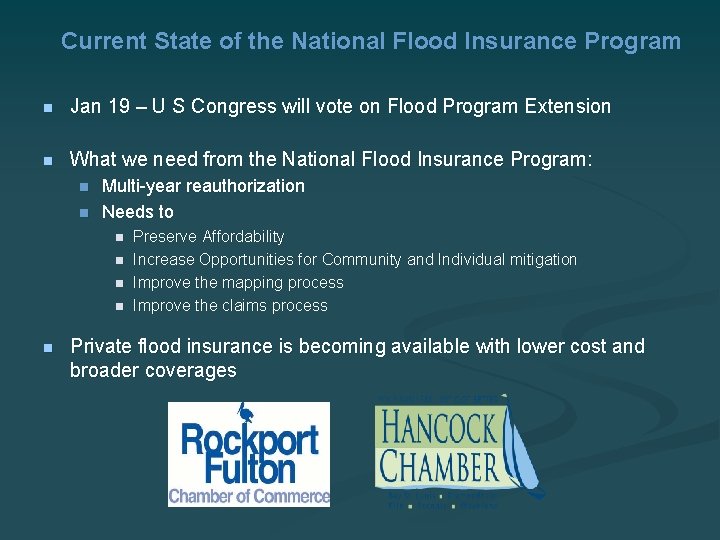 Current State of the National Flood Insurance Program n Jan 19 – U S