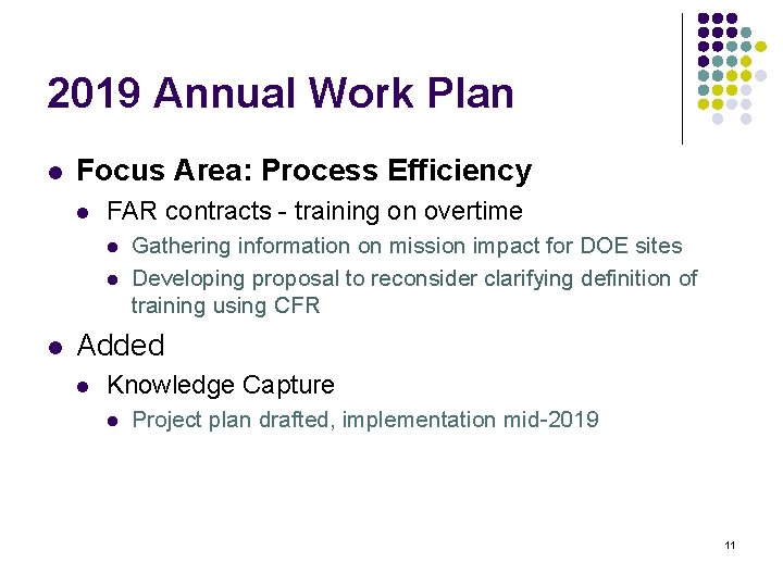 2019 Annual Work Plan l Focus Area: Process Efficiency l FAR contracts - training