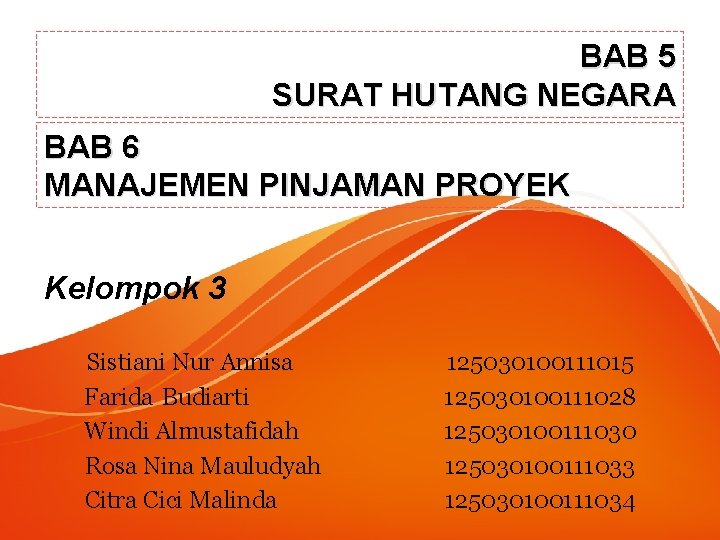 BAB 5 SURAT HUTANG NEGARA BAB 6 MANAJEMEN PINJAMAN PROYEK Kelompok 3 Sistiani Nur