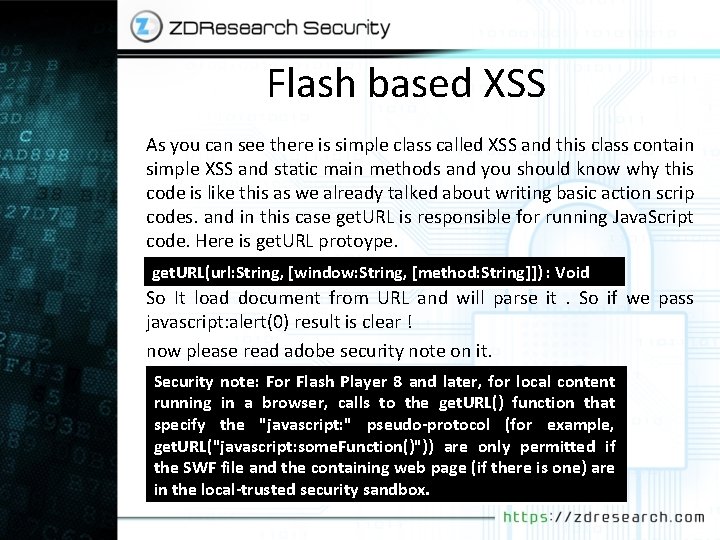 Flash based XSS As you can see there is simple class called XSS and