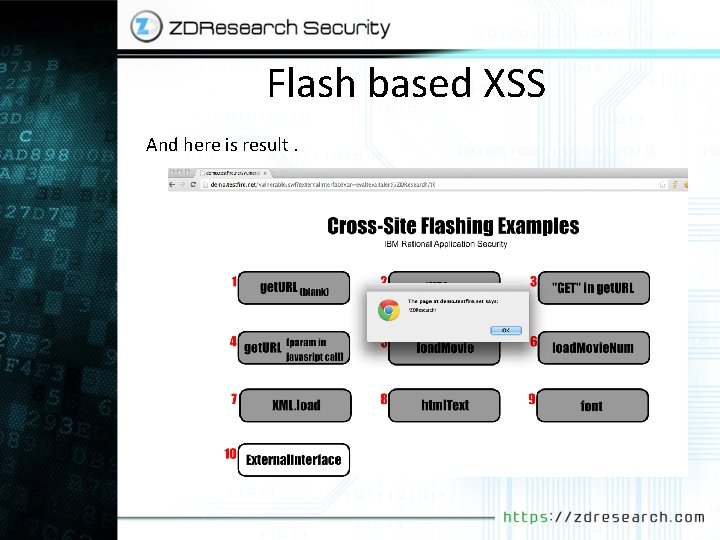 Flash based XSS And here is result. 