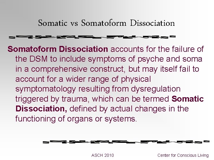 Somatic vs Somatoform Dissociation accounts for the failure of the DSM to include symptoms