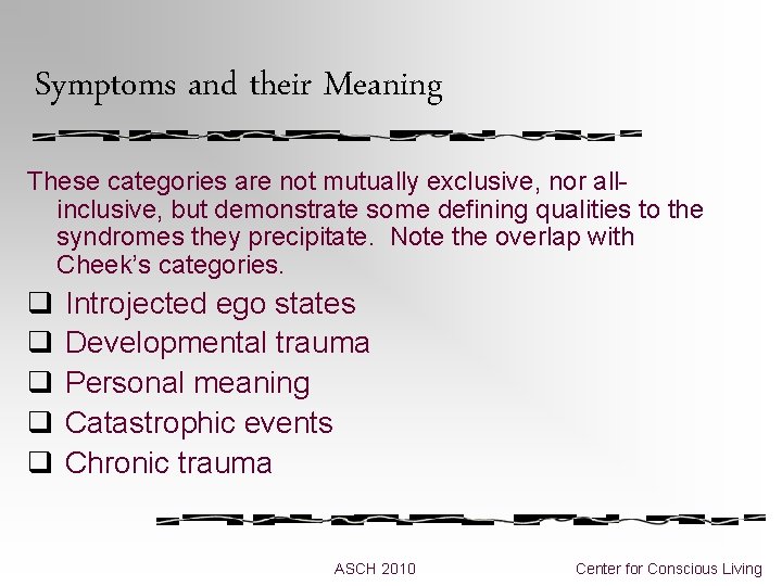 Symptoms and their Meaning These categories are not mutually exclusive, nor allinclusive, but demonstrate