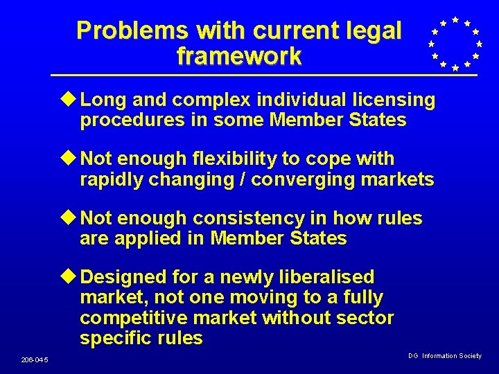 Problems with current legal framework u Long and complex individual licensing procedures in some Problems with current legal framework u Long and complex individual licensing procedures in some