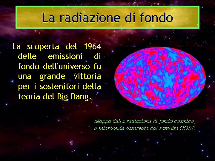 La radiazione di fondo La scoperta del 1964 delle emissioni di fondo dell'universo fu