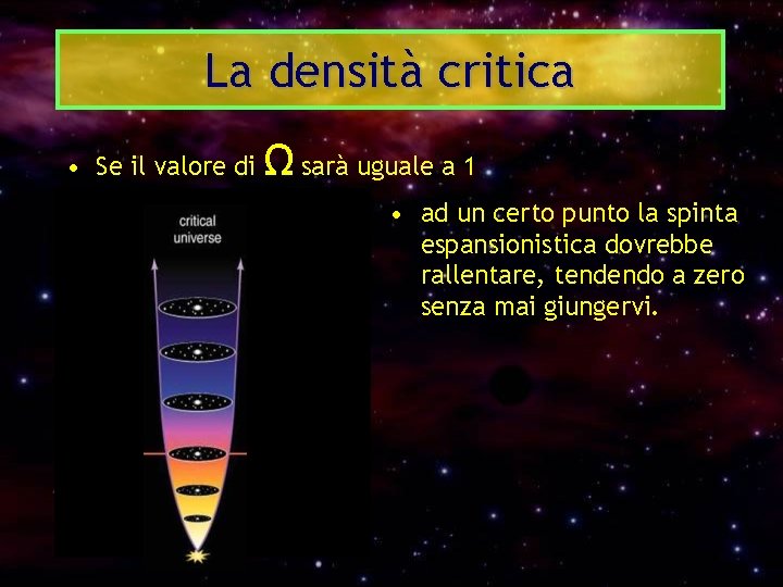 La densità critica • Se il valore di Ω sarà uguale a 1 •