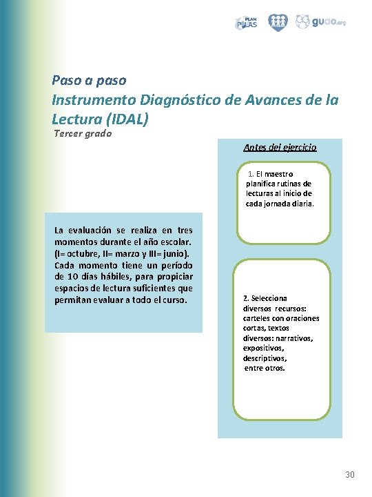 Paso a paso Instrumento Diagnóstico de Avances de la Lectura (IDAL) Tercer grado Antes