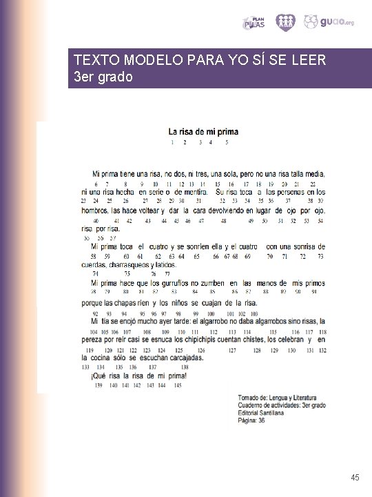 TEXTO MODELO PARA YO SÍ SE LEER 3 er grado 45 