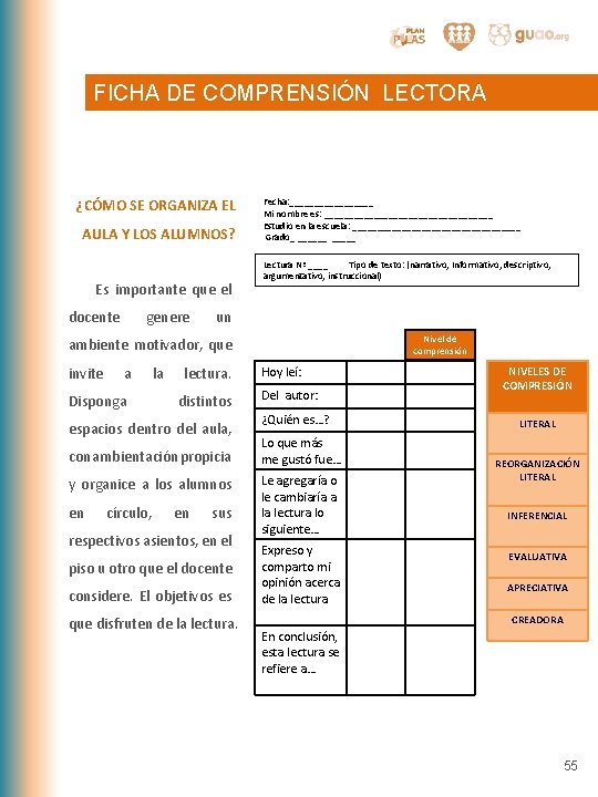 FICHA DE COMPRENSIÓN LECTORA ¿CÓMO SE ORGANIZA EL AULA Y LOS ALUMNOS? Fecha: _________