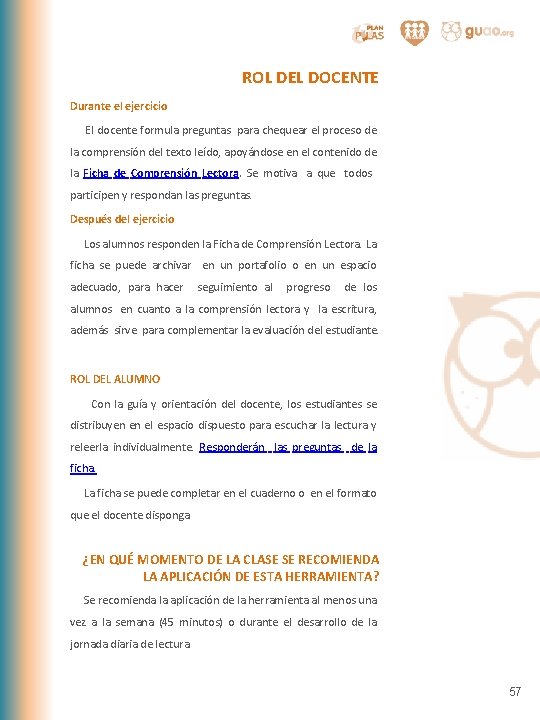 ROL DEL DOCENTE Durante el ejercicio El docente formula preguntas para chequear el proceso