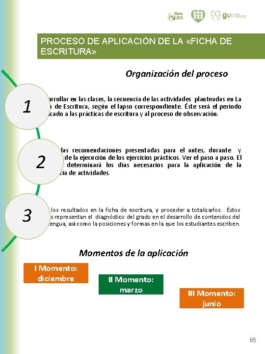 PROCESO DE APLICACIÓN DE LA «FICHA DE ESCRITURA» Organización del proceso 1 Desarrollar en